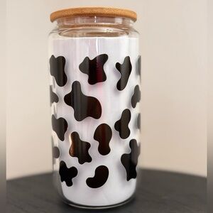 Cow Print Glass Storage Jar with Bamboo Lid